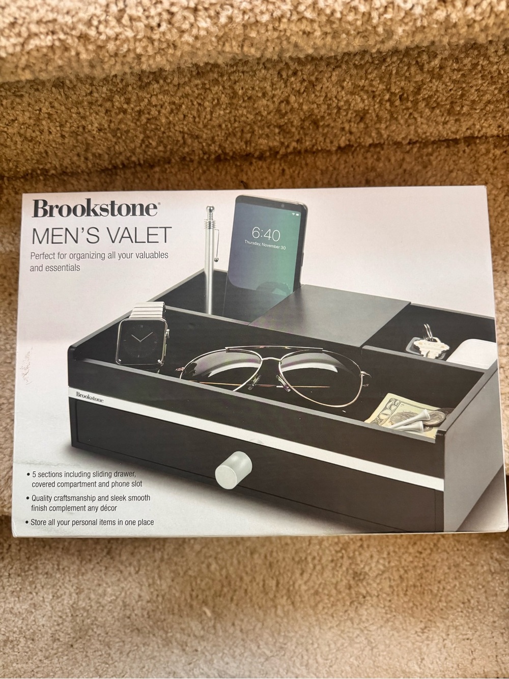 Brookstone Men’s Valet- 5 Sections With Sliding Drawer Organizer Storage